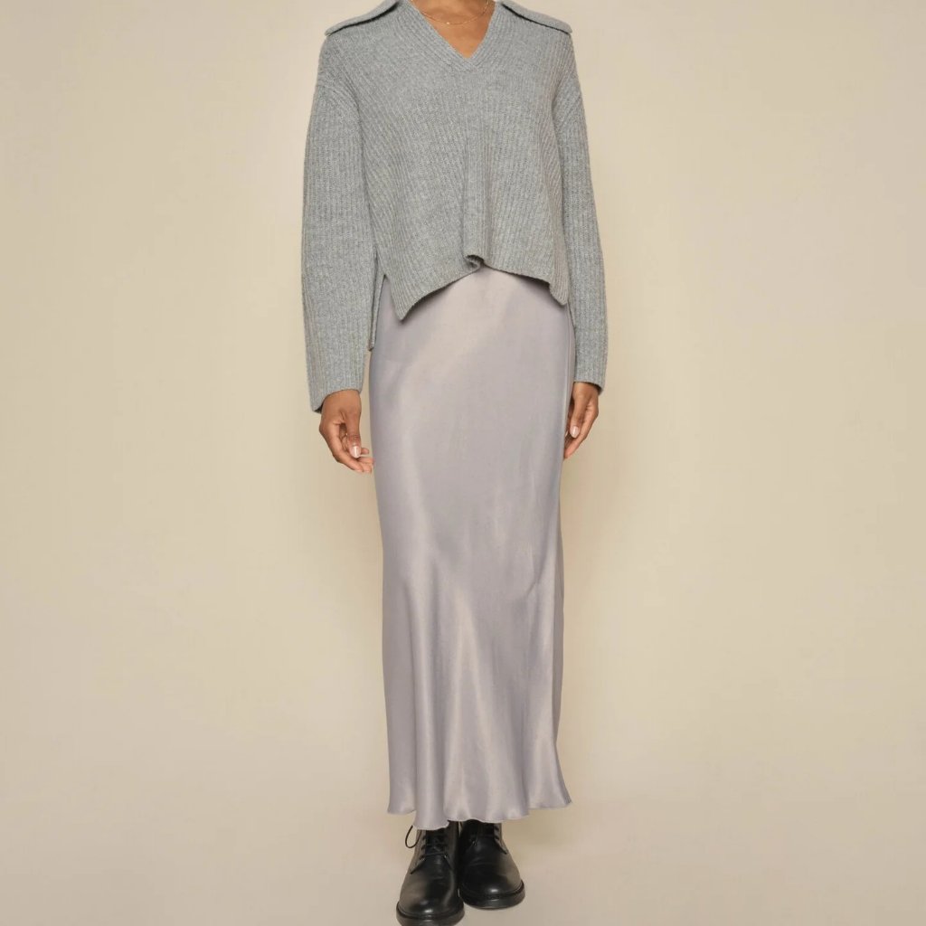 Mos Mosh Briana Glossi Skirt, Maxi Grey Satin Skirt , Sz. S, Nwt
